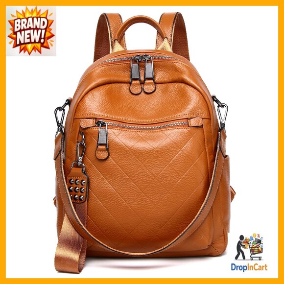 Genuine Leather Backpack Purse Convertible Shoulder Bag Quilted Elegant Chic main image 6